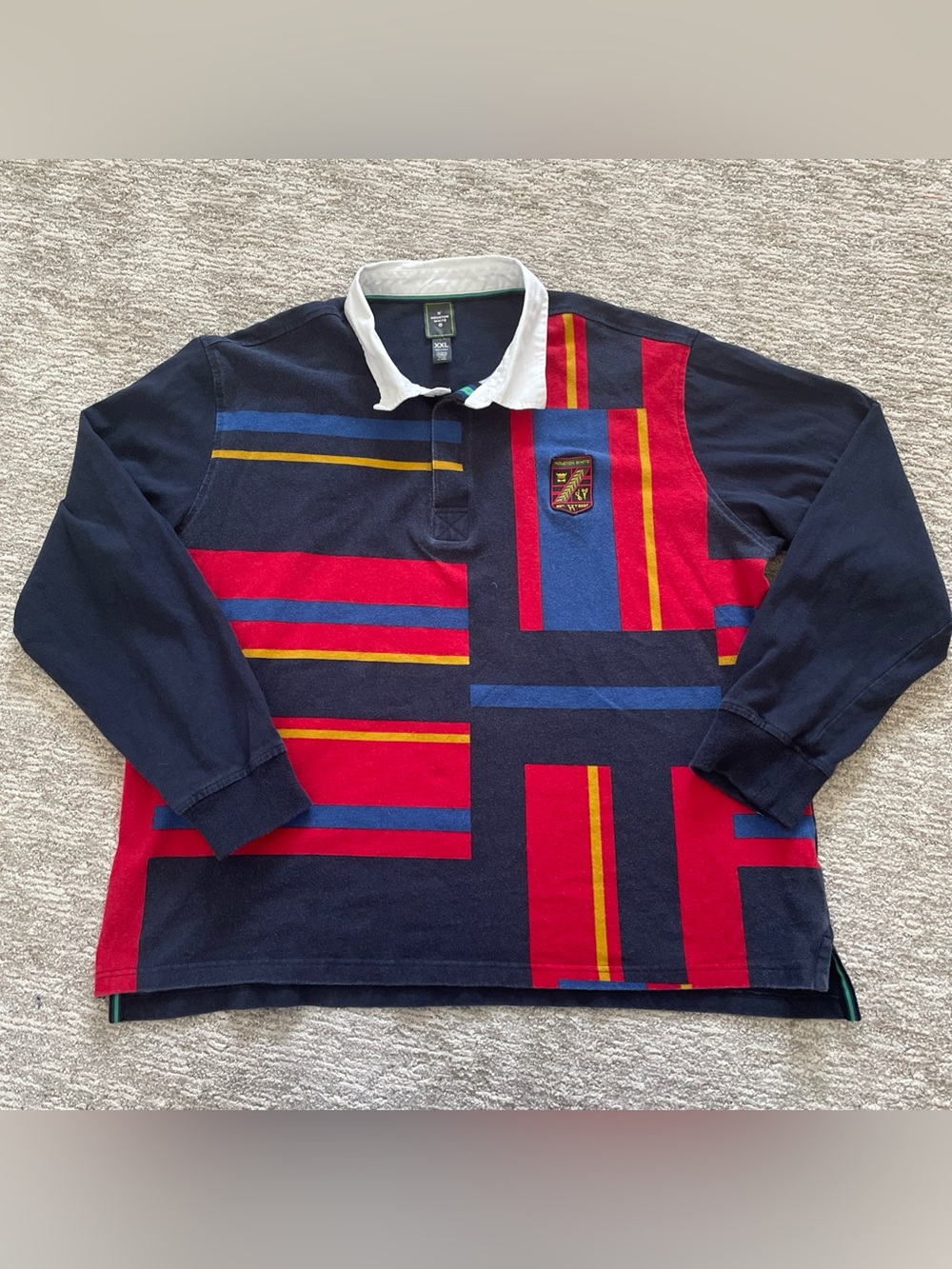 Houston White Rugby Polo Shirt Men’s XXL Blue Red Yellow Long Sleeve Cotton